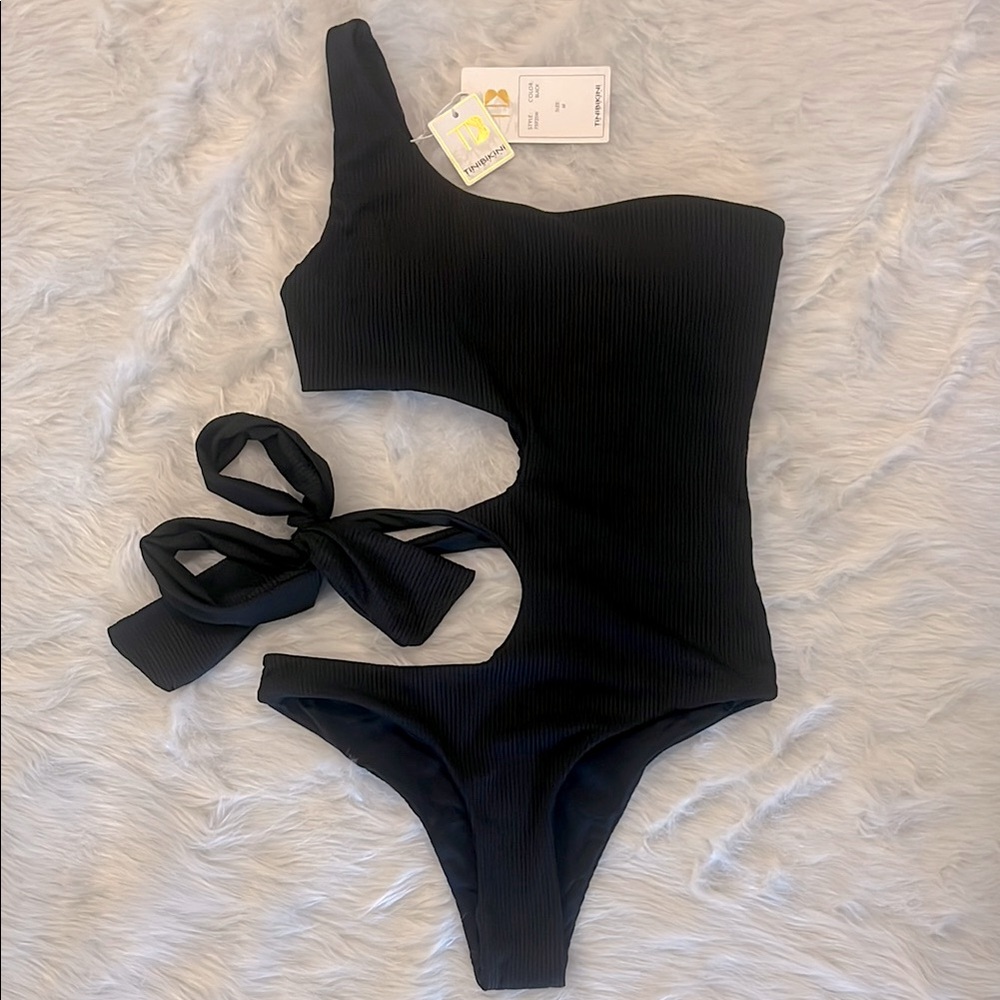 TiniBikini Black One-Shoulder Cutout Swimsuit